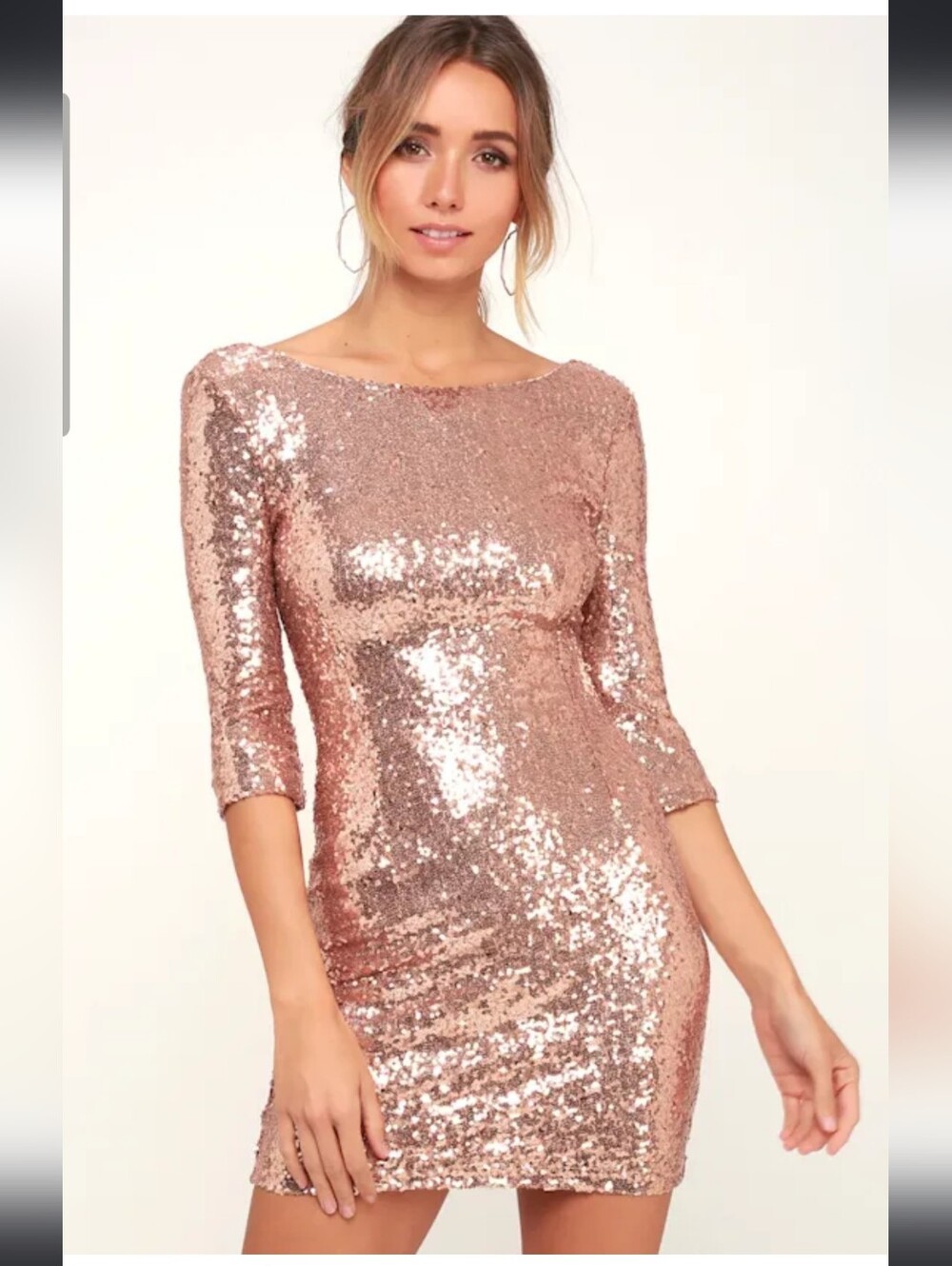 Lulus Delightful Ways Sequin Bodycon Dress - Rose Gold